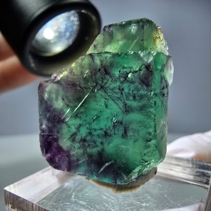 Rare cube de fluorite fantôme parqueté vert violet Okorusu Namibie 25*21*11mm 
