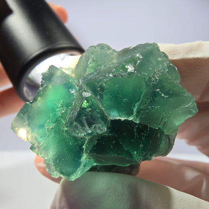 Spécimen de cube de fluorite fantôme transparente, vert parqueté, Okorusu, Namibie, 46 x 31 x 30 mm 