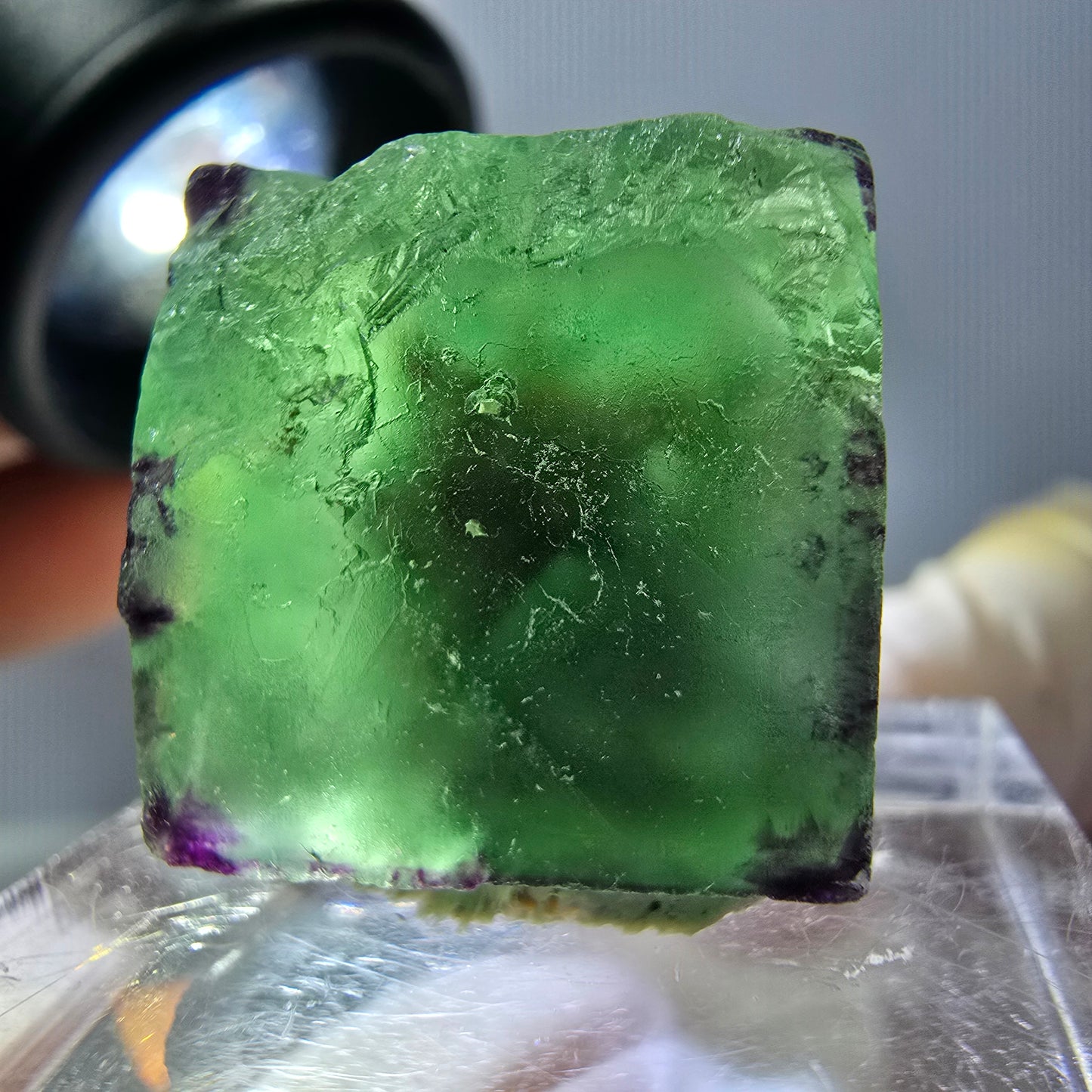 Cube de fluorite fantôme parqueté, zonal, vert violet Okorusu, Namibie 18*17*15mm 