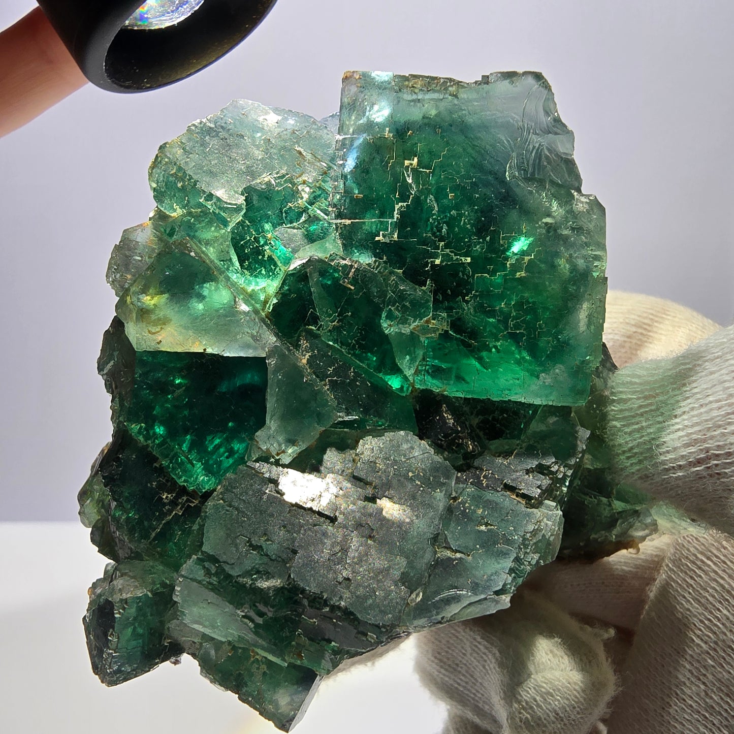 Grand spécimen de cube de fluorite fantôme, vert parqueté Okorusu, Namibie 80*72*49mm 