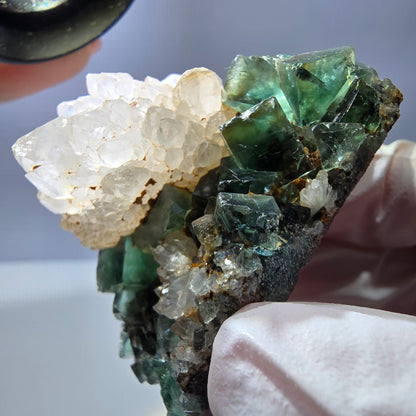 Rare cube de fluorite fantôme, spécimen de quartz vert Okorusu, Namibie, 52 x 37 x 35 mm 