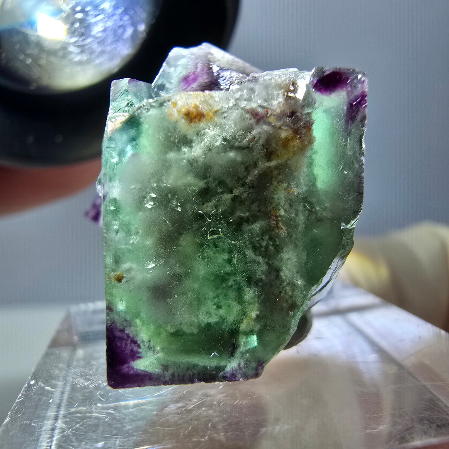 Phantom Fluorit Würfel, Quarz Stufe, grün lila Okorusu, Namibia 22*21*18mm