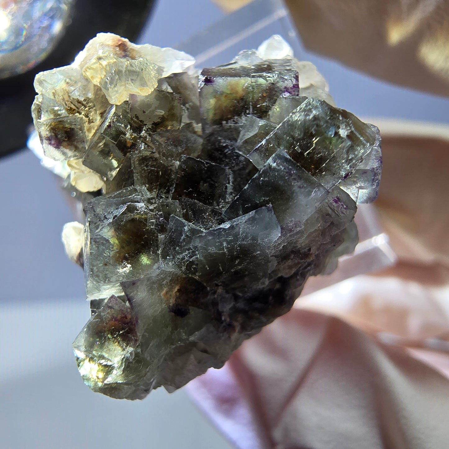 Phantom Fluorit Würfel, Quarz Stufe, grün braun Okorusu, Namibia 24*23*20mm
