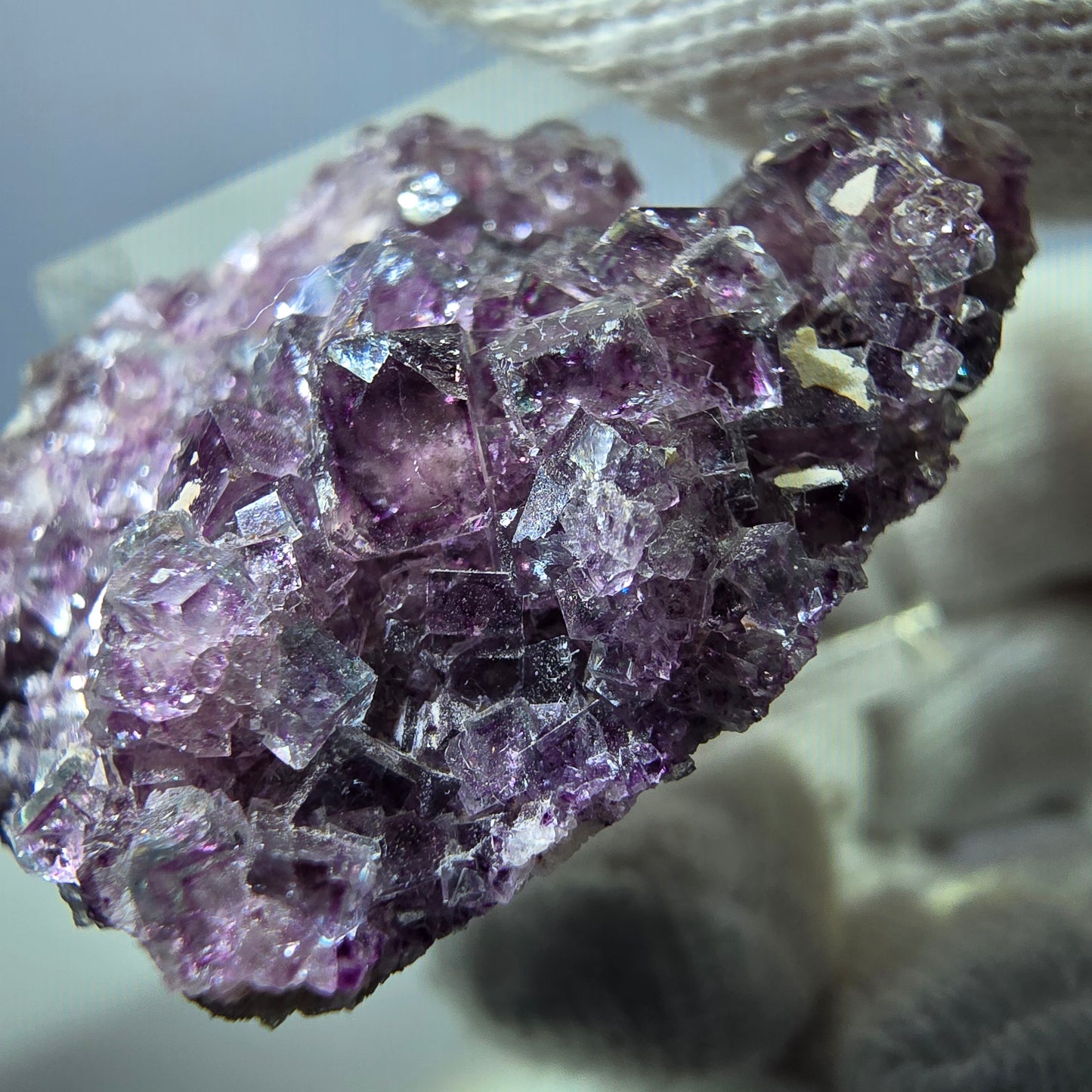 Spécimen rare de cube de fluorite fantôme, vert zonal et violet, Okorusu, Namibie, 38 x 28 x 12 mm