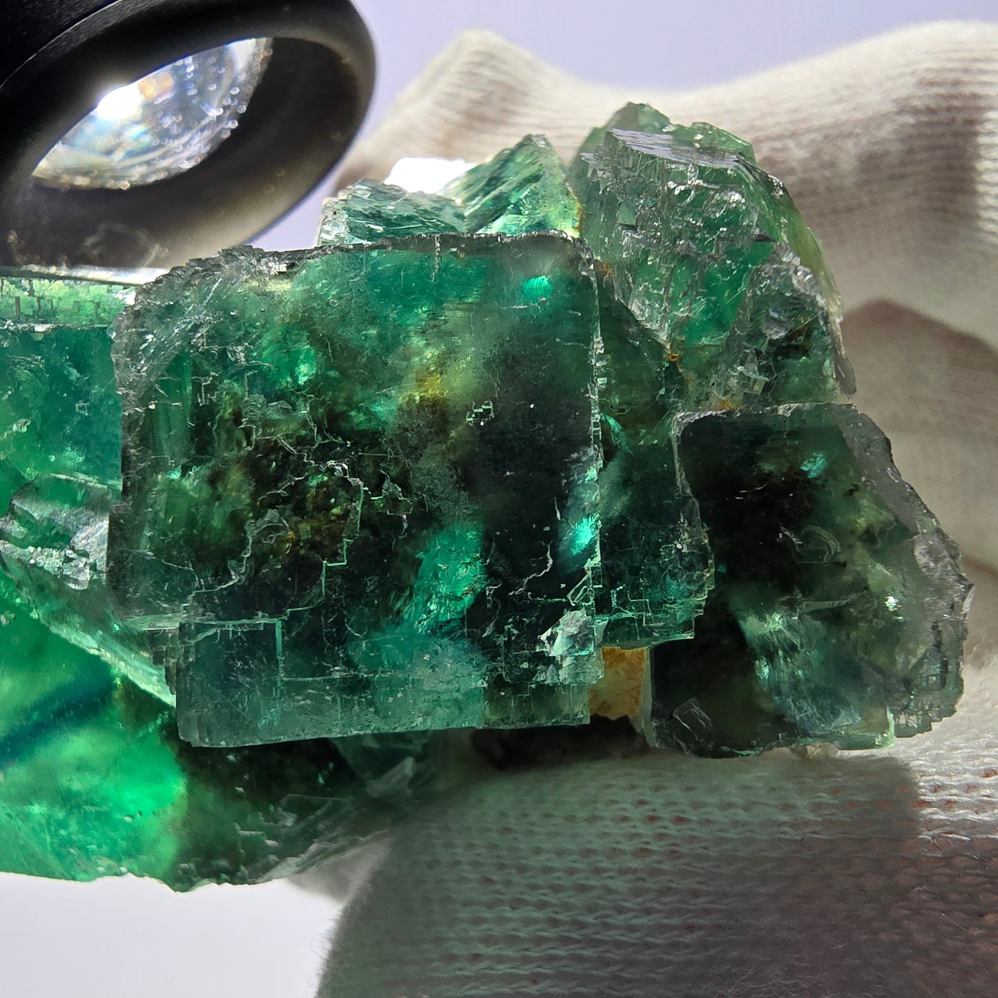 Seltene Phantom Fluorit Würfel Stufe parkettiert grün Okorusu Namibia 67*50*44mm