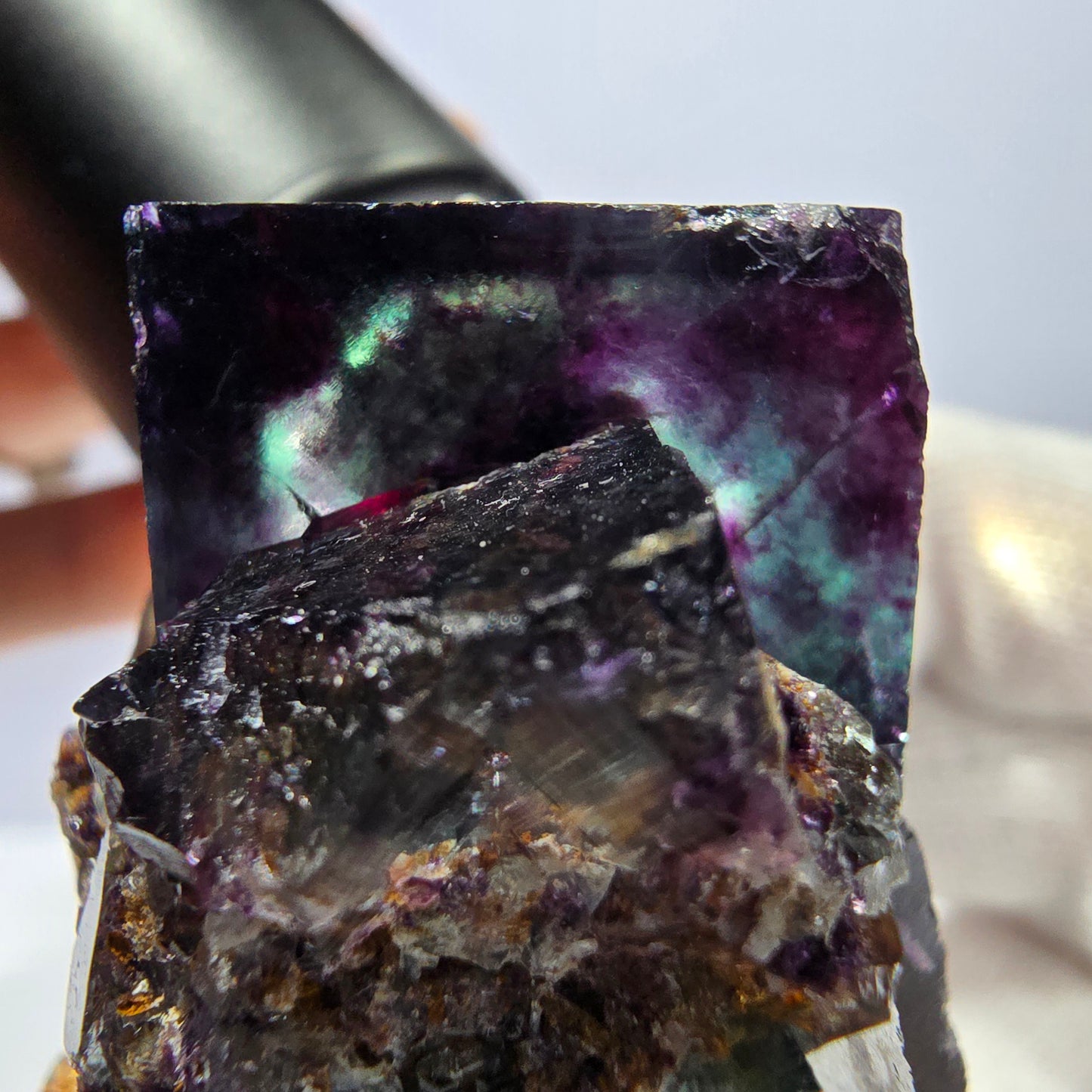 Seltene Phantom Fluorit Würfel Stufe grün lila zonal Okorusu Namibia 63*53*38mm