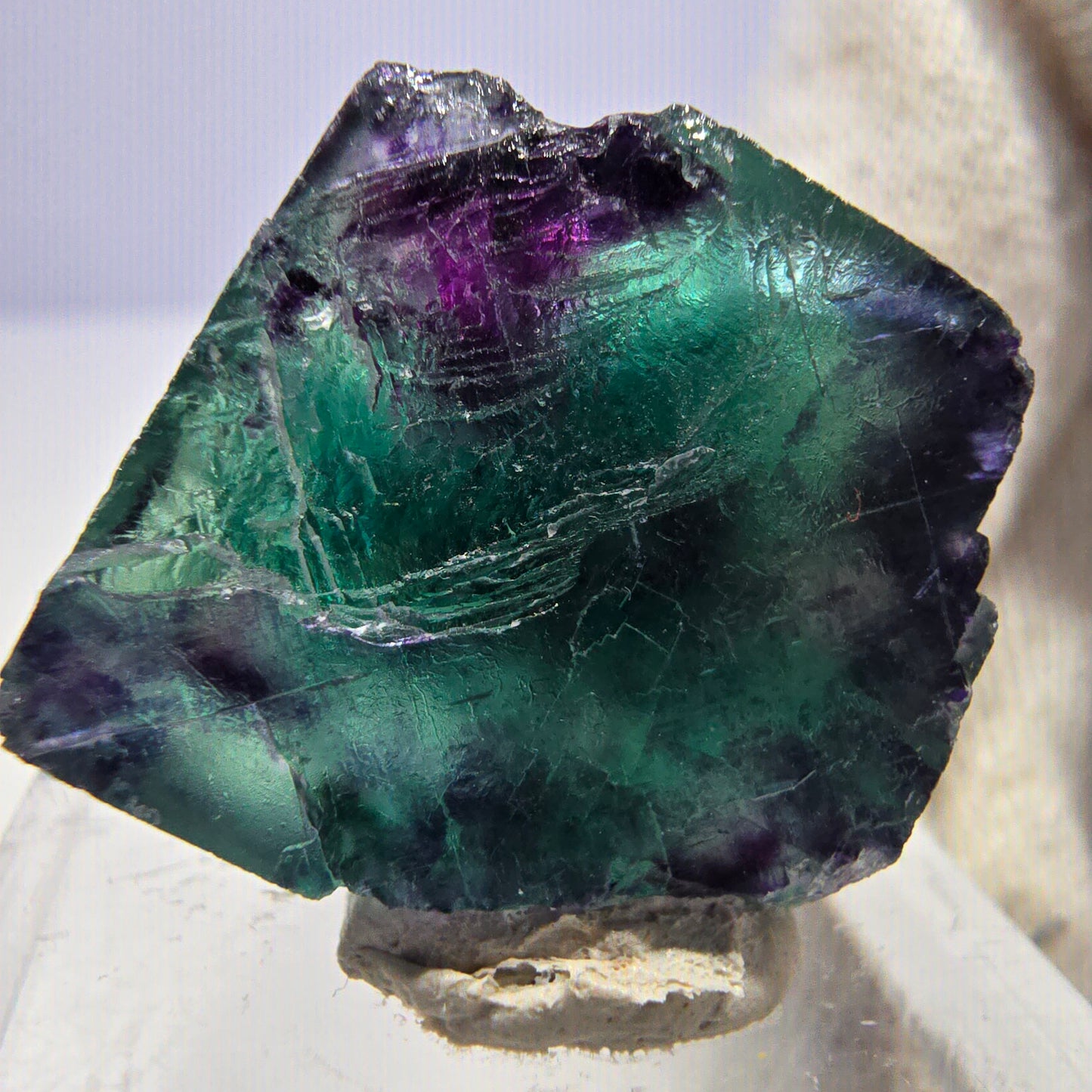 Rare cube de fluorite fantôme, vert violet zonal Okorusu, Namibie 26*24*18 mm 