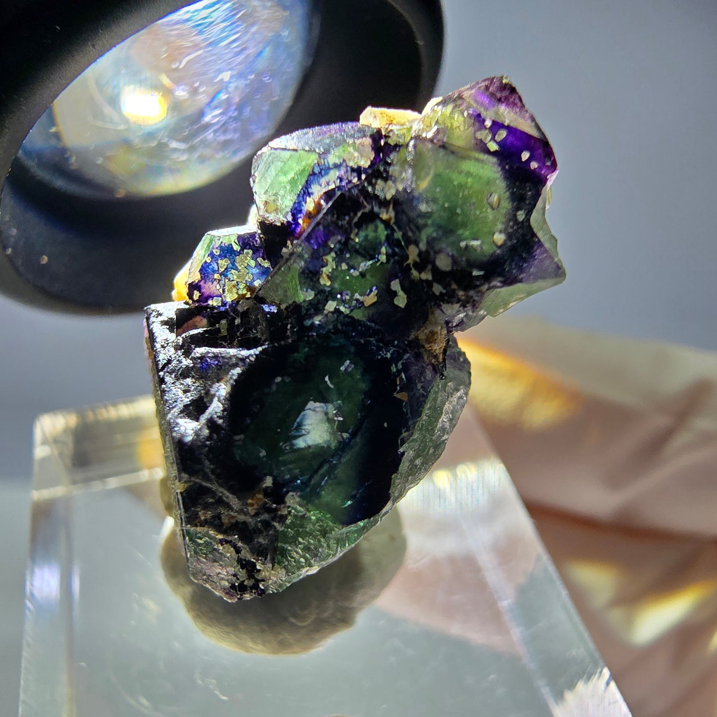 Cube de fluorite fantôme, zonal, muscovite, spécimen de tourmaline Schorl, Erongo, Namibie, 28 x 23 x 15 mm 