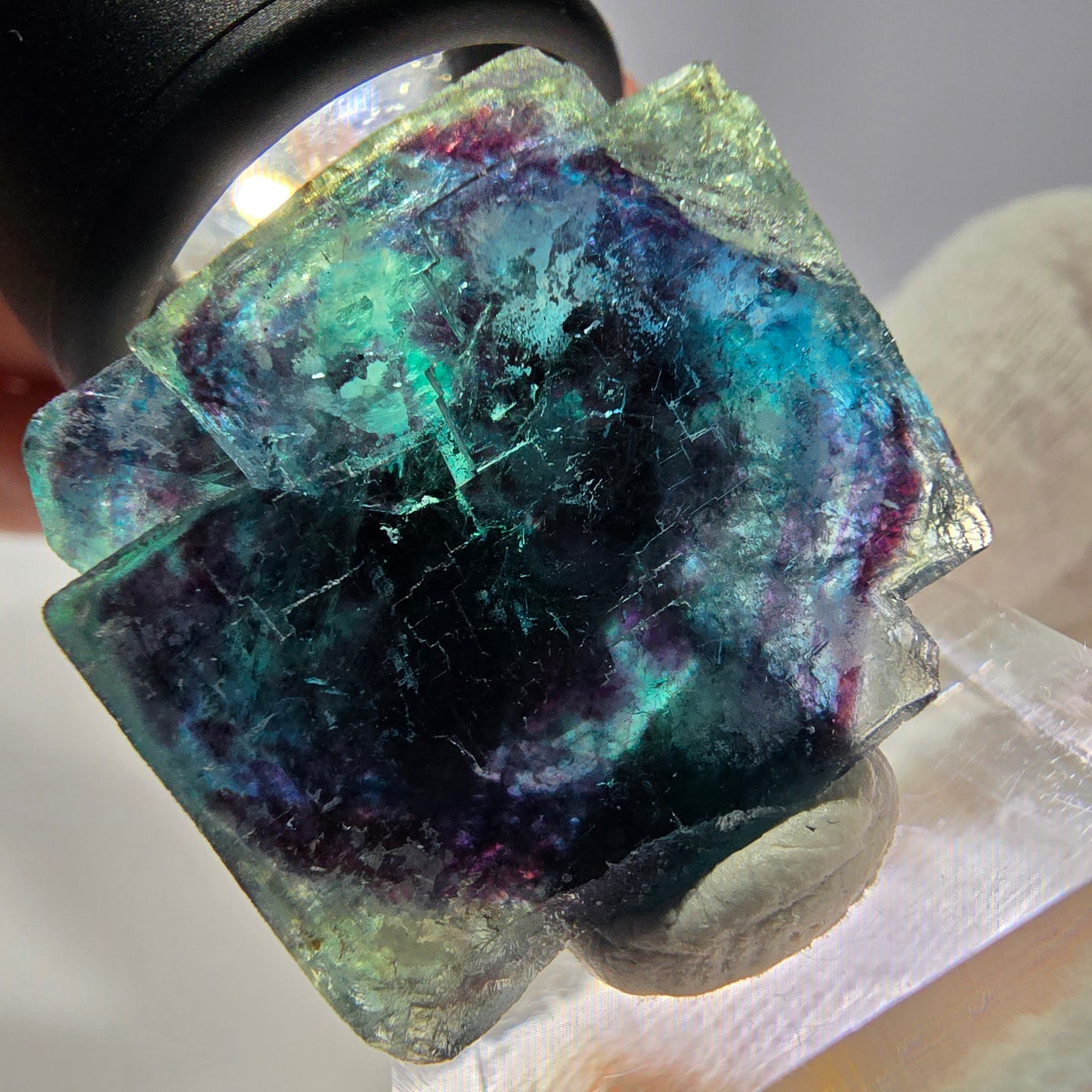 Spécimen de cube de fluorite fantôme, zonal – Nouvelle découverte ! Okorusu, Namibie, 33 x 31 x 21 mm 