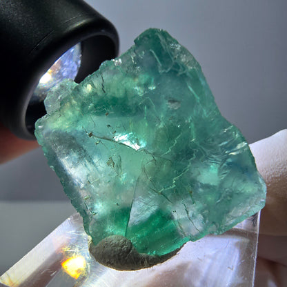 Cube de fluorite fantôme transparente parquetée, vert Okorusu, Namibie 28 x 25 x 14 mm 