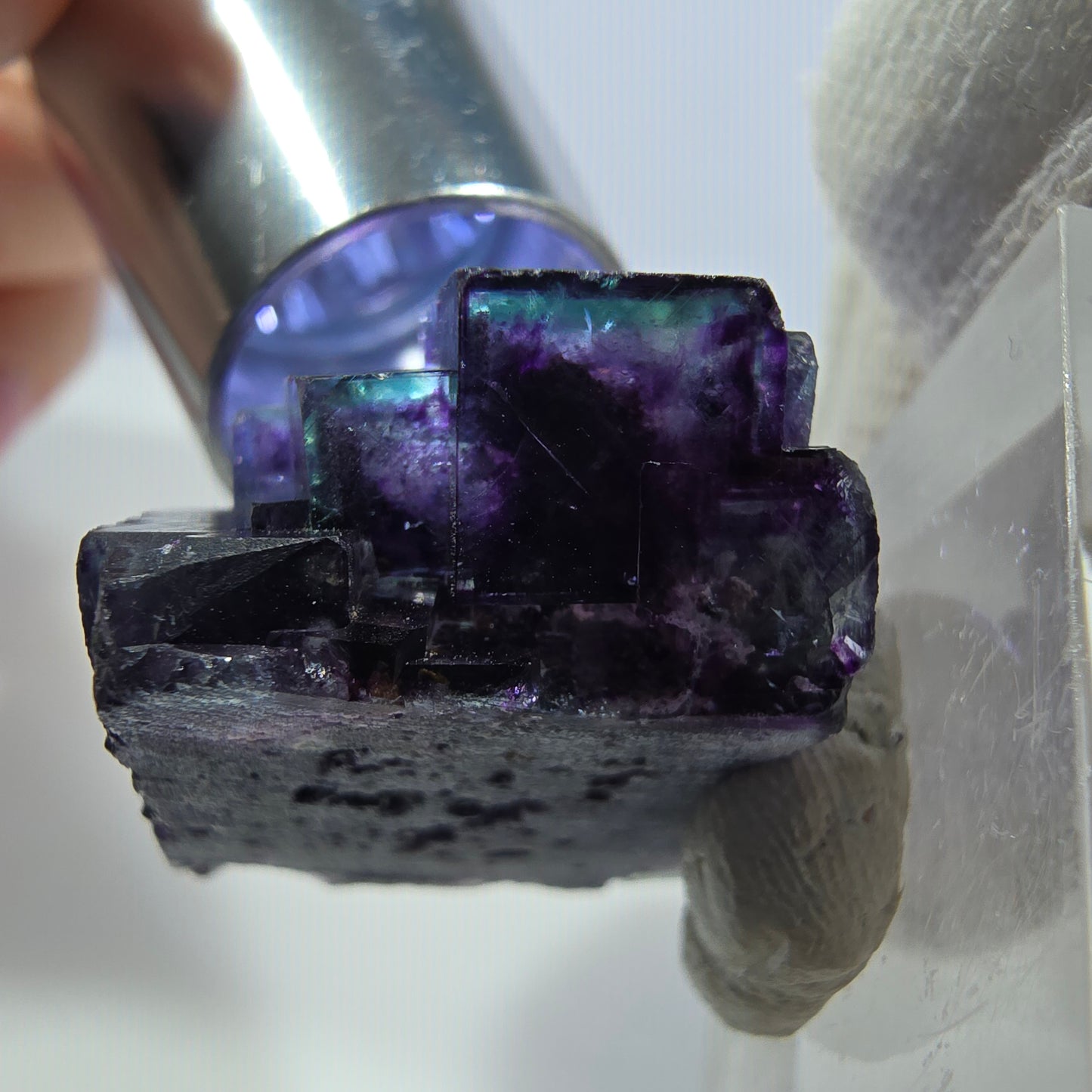 Klare Phantom Fluorit Würfel Stufe zonal grün lila Okorusu, Namibia 33*26*17mm