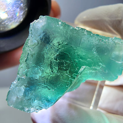 Cube de fluorite fantôme transparente parquetée, vert Okorusu, Namibie 21 x 21 x 19 mm 