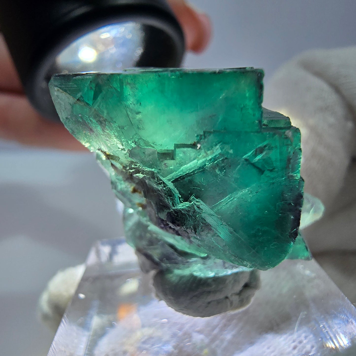 Spécimen zonal de cube de fluorite fantôme, vert violet, Okorusu, Namibie, 30 x 28 x 24 mm 