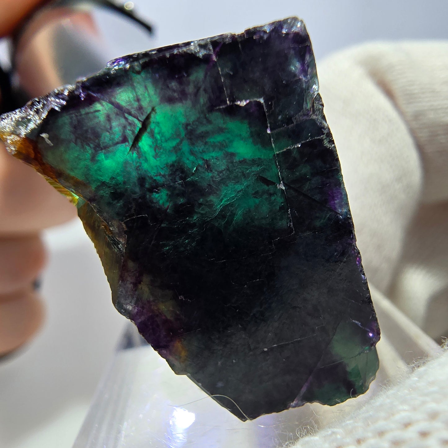Spécimen zonal de cube de fluorite fantôme, vert violet, Okorusu, Namibie, 31 x 27 x 20 mm 