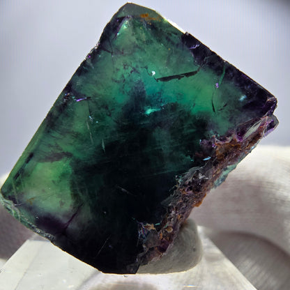 Cube de fluorite fantôme transparente, vert violet zonal, Okorusu, Namibie, 33 x 29 x 20 mm 