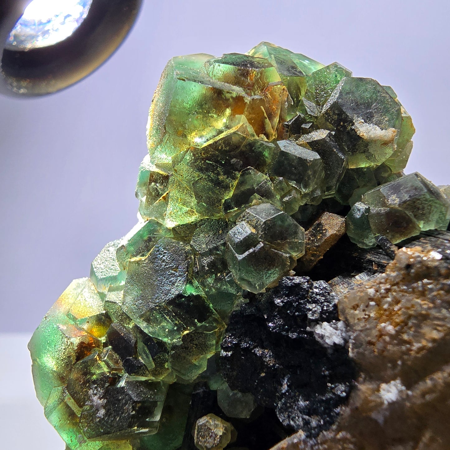 Fluorite fantôme Schörl Tourmaline Hyalite Quartz fumé Erongo Namibie 77*60*57mm 