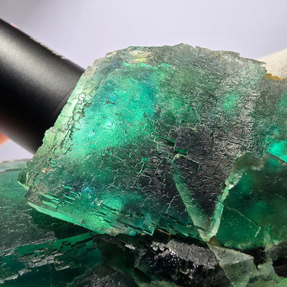 Grand spécimen de cube de fluorite fantôme, parqueté vert Okorusu, Namibie, 87 x 56 x 44 mm 