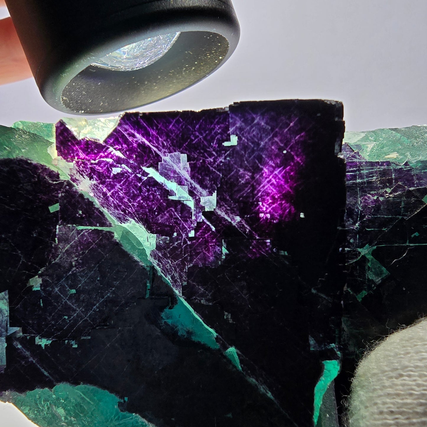 Grand spécimen de cube de fluorite fantôme vert violet zonal 11:11 Angel Pocket, Namibie 103*61*33mm 