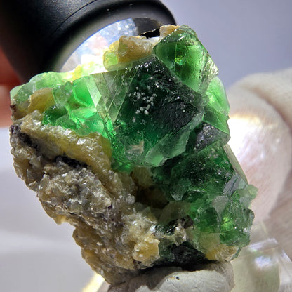 Cube de fluorite fantôme, tourmaline muscovite hexagonale Schörl Erongo Namibie 33*30*25mm 
