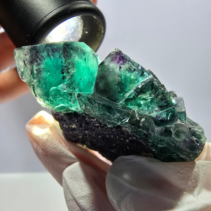 Spécimen de cube de fluorite fantôme, parqueté, vert violet Okorusu, Namibie 62*45*29mm 