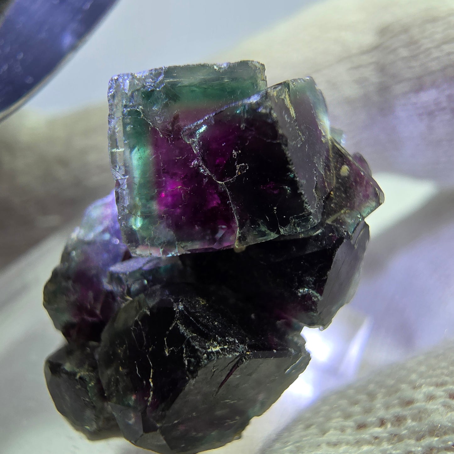 Seltene Phantom Fluorit Würfel Stufe, grün pink Okorusu, Namibia 24*16*14mm