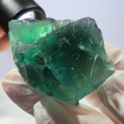 Spécimen de cube de fluorite fantôme transparente, vert parqueté, Okorusu, Namibie, 53 x 40 x 30 mm 