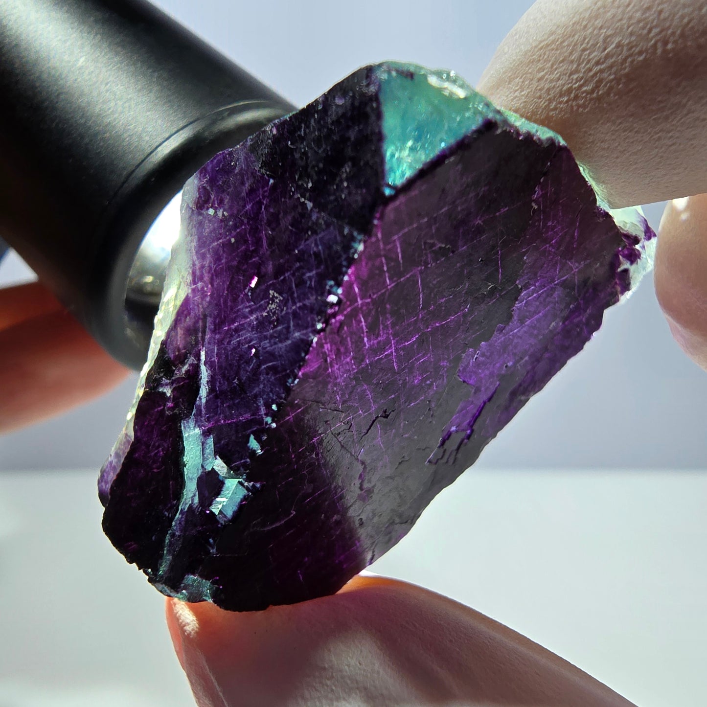 Phantom Fluorit Würfel Stufe grün lila zonal 11:11 Angel Pocket, Namibia 37*31*18mm