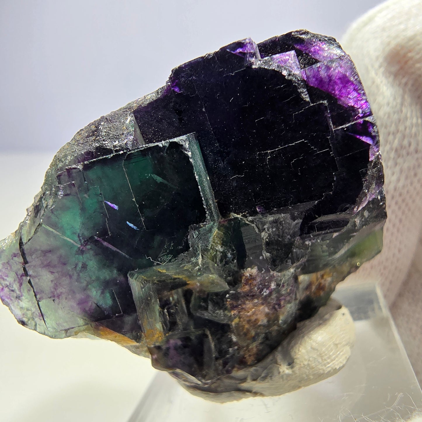 Klare Phantom Fluorit Würfel Stufe zonal grün lila Okorusu, Namibia 46*31*33mm