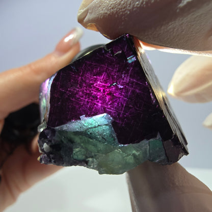 Spécimen de cube de fluorite fantôme vert violet zonal 11:11 Angel Pocket, Namibie 33*32*31mm 