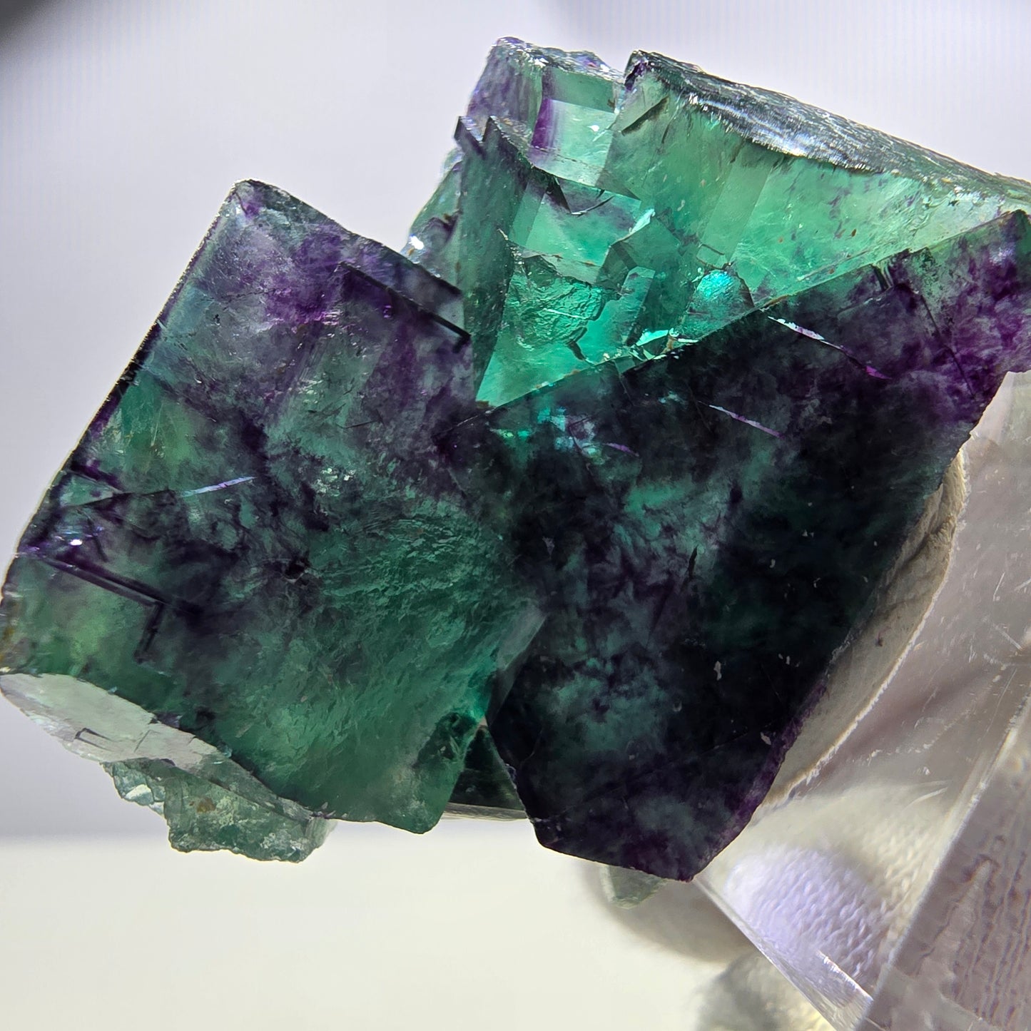 Spécimen rare de cube de fluorite fantôme, vert-violet zonal, Okorusu, Namibie, 46 x 37 x 24 mm 