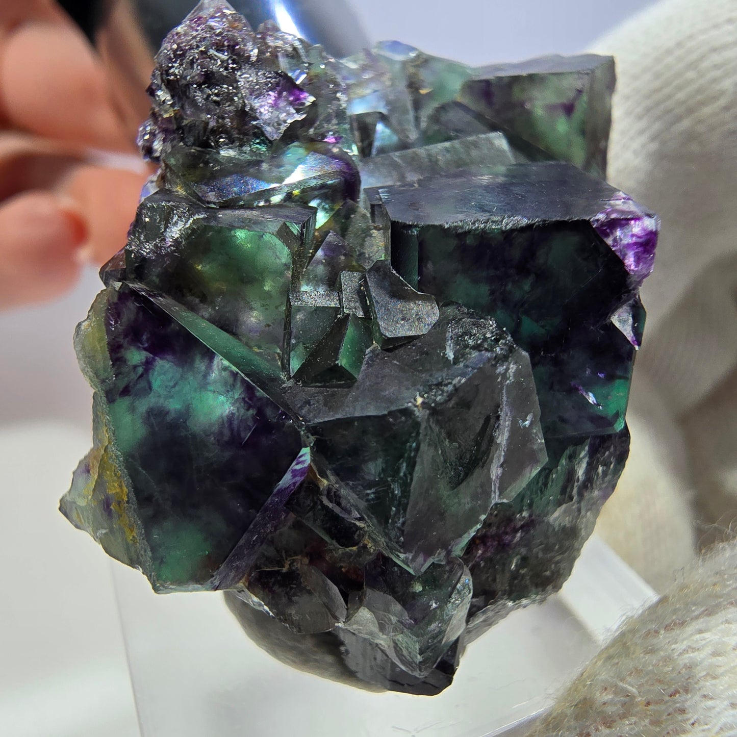 Clear Phantom Fluorite Cube Specimen zonal green purple Okorusu, Namibia 41*28*23mm 