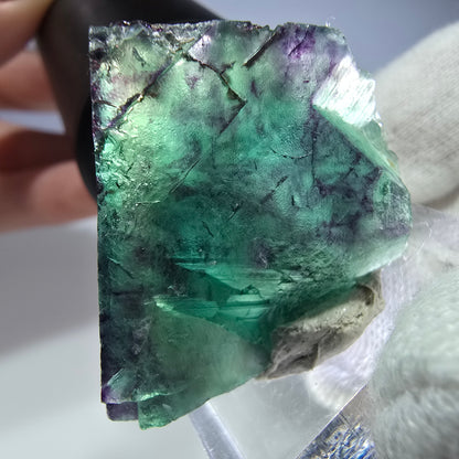 Spécimen rare de cube de fluorite fantôme, vert zonal et violet, Okorusu, Namibie, 36 x 22 x 29 mm 