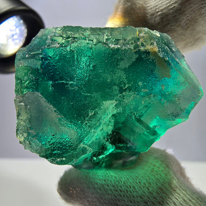 Rare spécimen de cube de fluorite fantôme, parqueté vert Okorusu, Namibie, 36 x 35 x 31 mm 