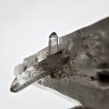 Sceptre de poche Saint-Valentin en hématite fantôme squelette, quartz fumé, Namibie, 114 x 39 x 23 mm 