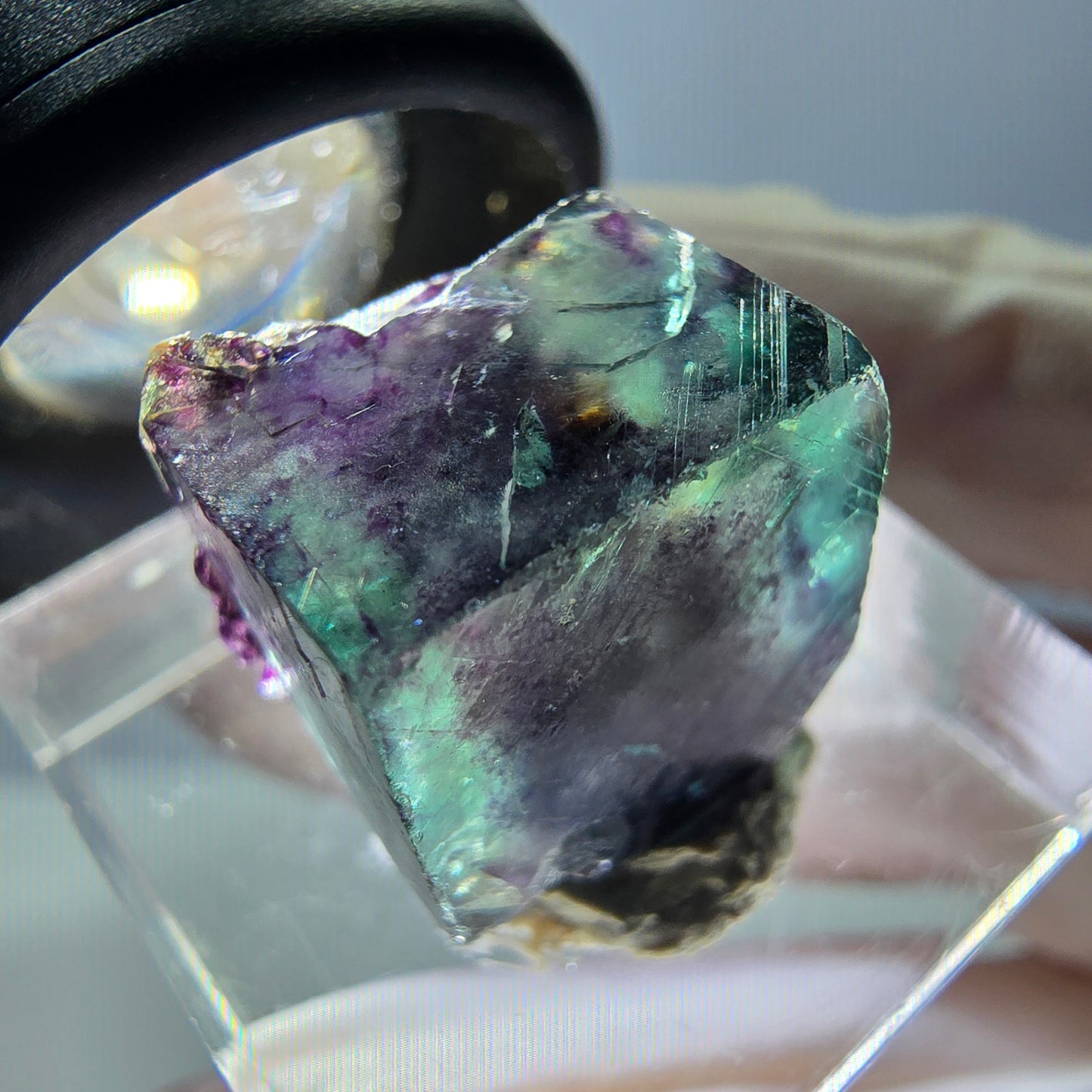 Phantom Fluorit Würfel Stufe, grün lila Okorusu, Namibia 16*14*14mm