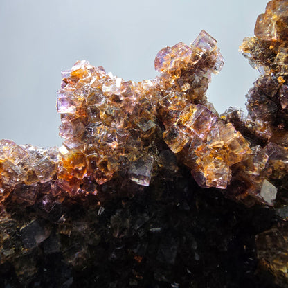 Grand spécimen de cube de fluorite fantôme double face, jaune violet, Okorusu, Namibie, 111 x 89 x 28 mm 