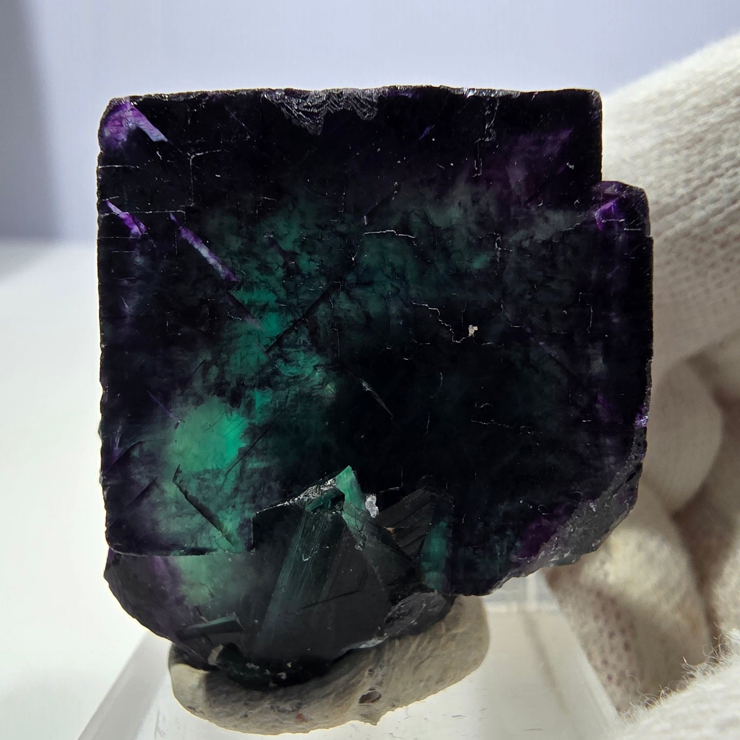 Klare Phantom Fluorit Würfel Stufe zonal grün lila Okorusu, Namibia 37*32*29mm
