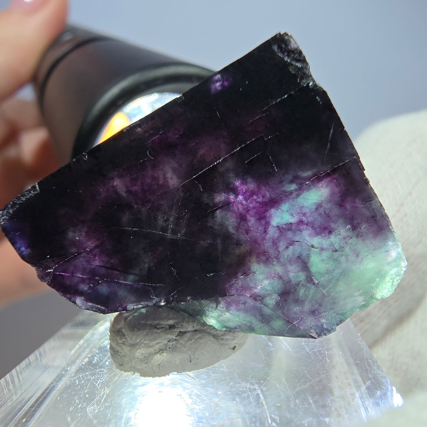 Seltener Phantom Fluorit Würfel, zonal grün lila Okorusu, Namibia 23*20*18mm