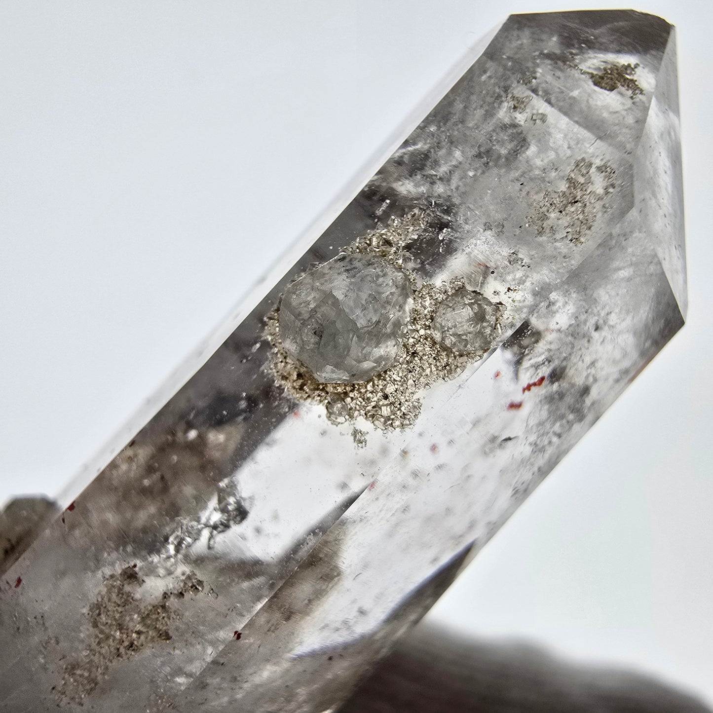 Harlequin Phantom Smoky Quartz with Analcim, UV Calcite Valentine Pocket, Namibia 46*20*18mm