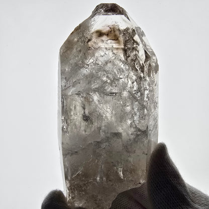 Quartz fumé squelette Enhydro, calcite UV, 1 gobo de poche Bubble Valentine. Namibie 98 x 49 x 26 mm 