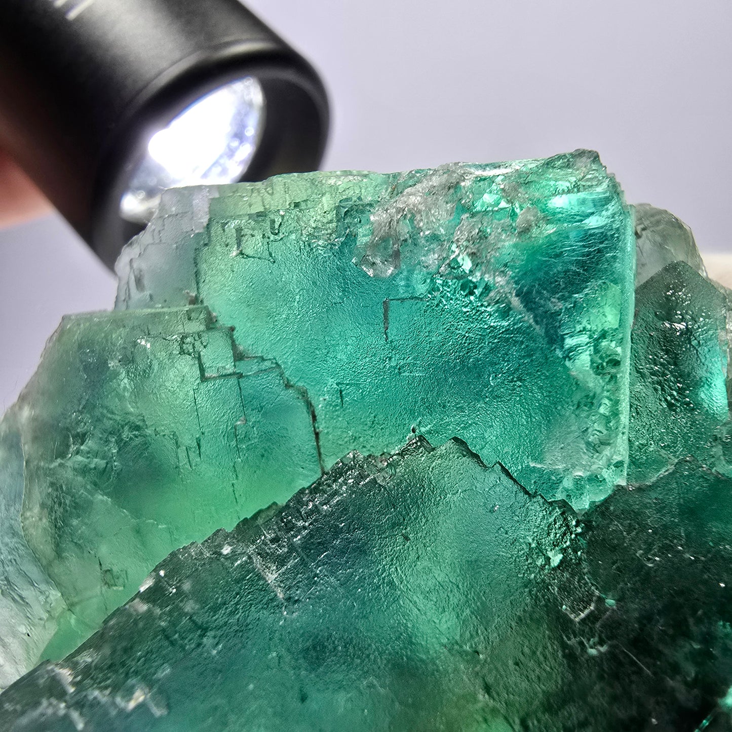 Rare spécimen de cube de fluorite fantôme, parqueté vert Okorusu, Namibie, 77 x 73 x 27 mm 