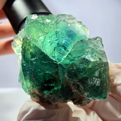 Rare cube de fluorite fantôme, spécimen de quartz vert Okorusu, Namibie, 44 x 40 x 29 mm 