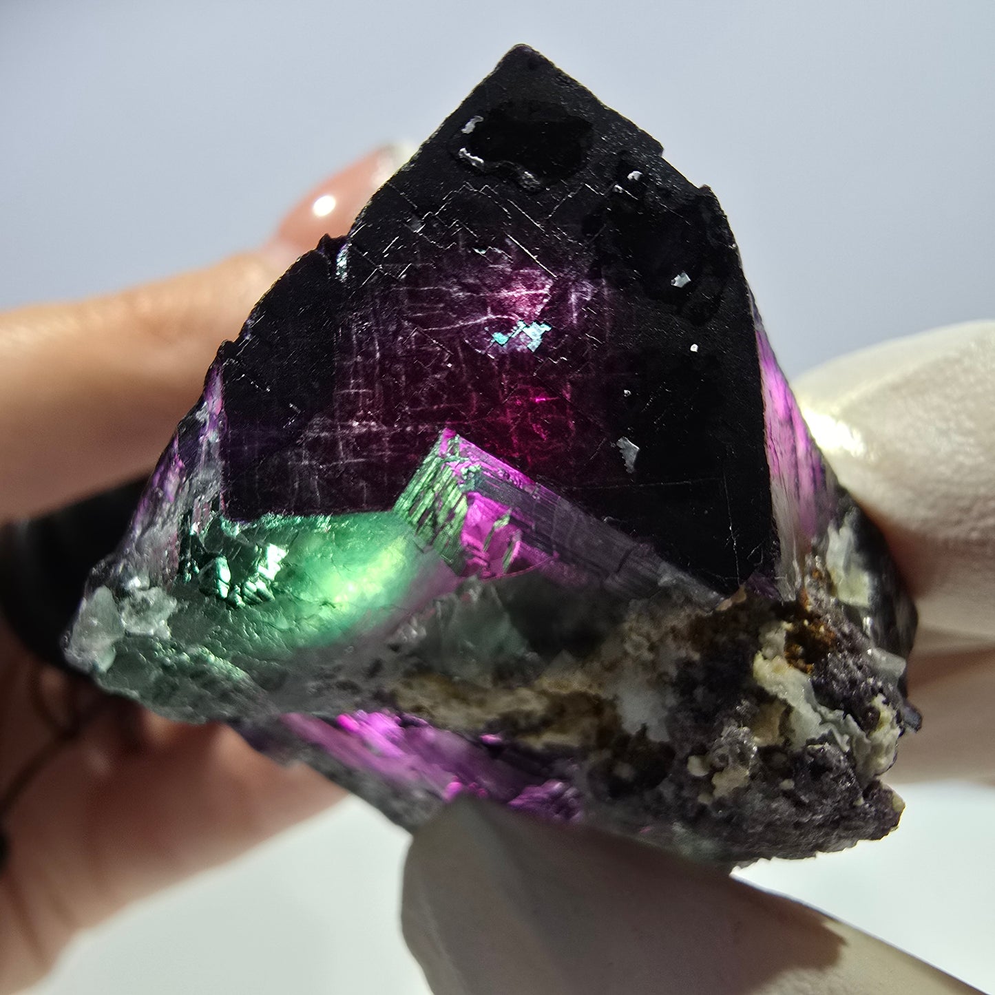 Spécimen de cube de fluorite fantôme vert violet zonal 11:11 Angel Pocket, Namibie 33*32*31mm 
