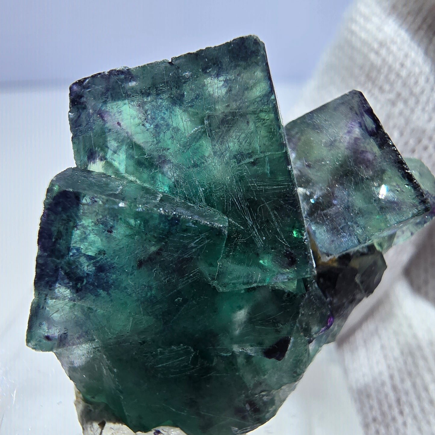 Seltene Phantom Fluorit Würfel Stufe zonal grün lila Okorusu, Namibia 28*25*17mm