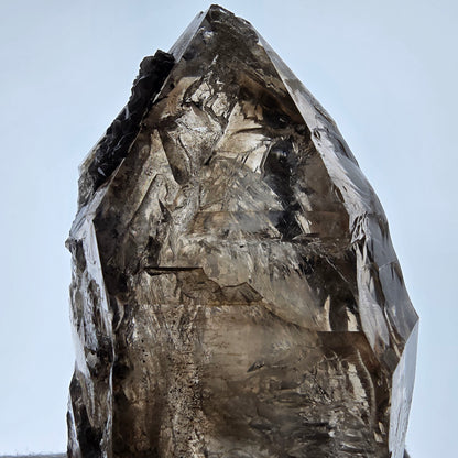 Sceptre en quartz fumé squelette Enhydro, calcite UV, 3 bulles, poche Saint-Valentin, Namibie, 149 x 71 x 52 mm 