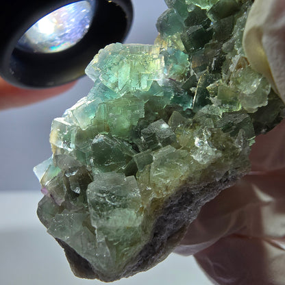 Rare cube de fluorite fantôme, spécimen de quartz vert Okorusu, Namibie, 55 x 33 x 24 mm 
