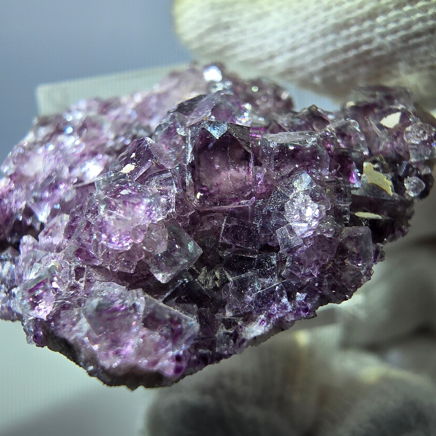 Spécimen rare de cube de fluorite fantôme, vert zonal et violet, Okorusu, Namibie, 38 x 28 x 12 mm