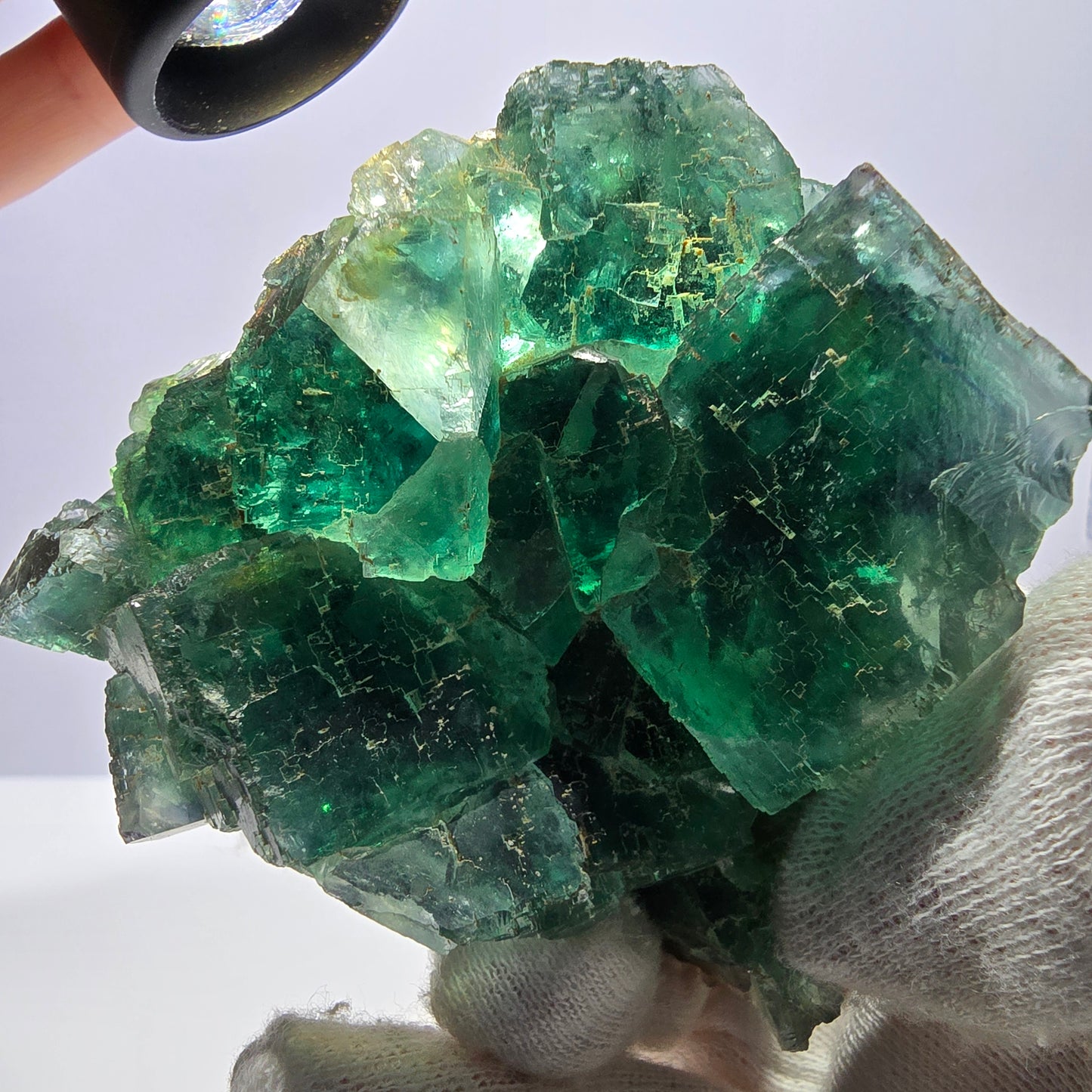 Grand spécimen de cube de fluorite fantôme, vert parqueté Okorusu, Namibie 80*72*49mm 