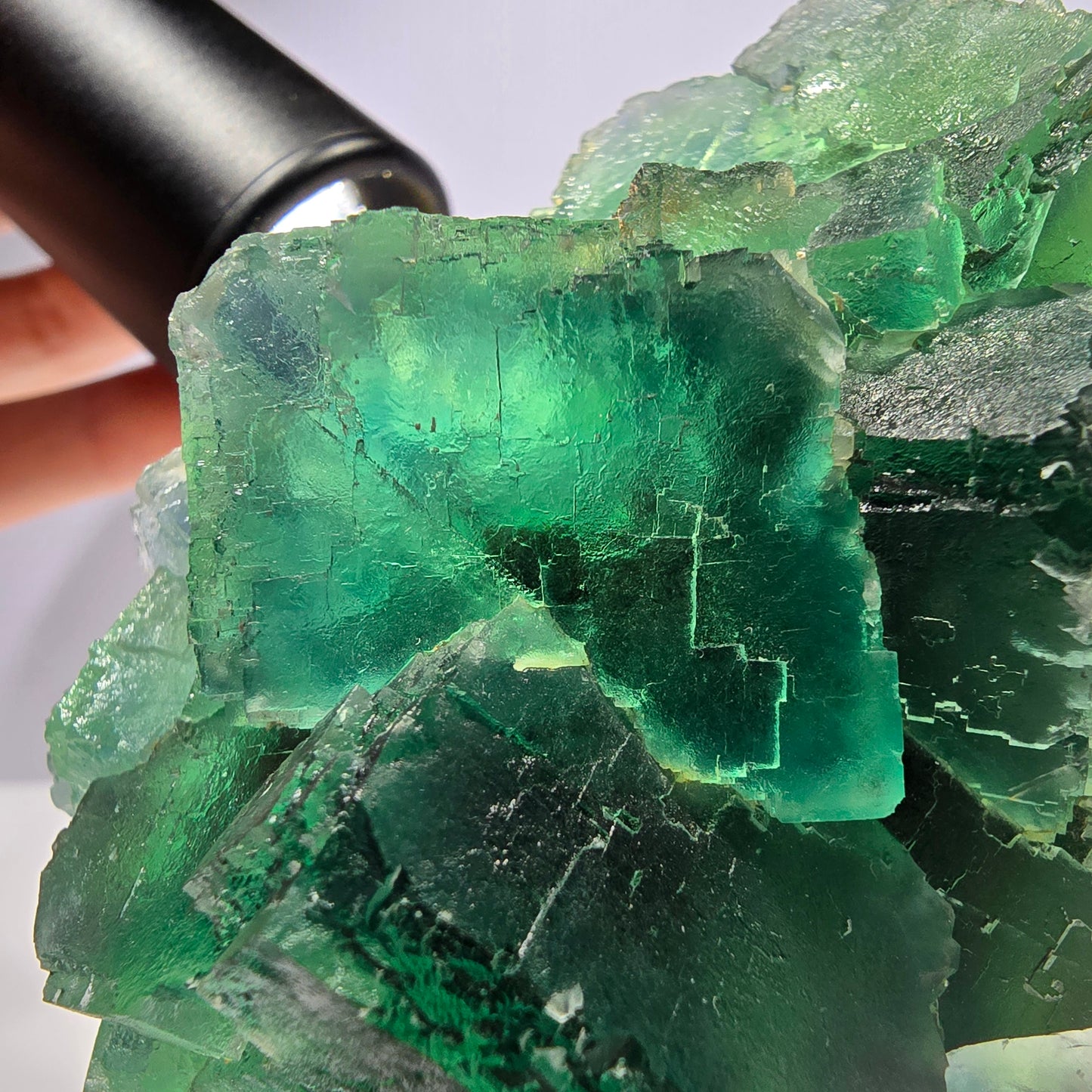 Große Phantom Fluorit Würfel Stufe parkettiert grün Okorusu Namibia 89*67*47mm