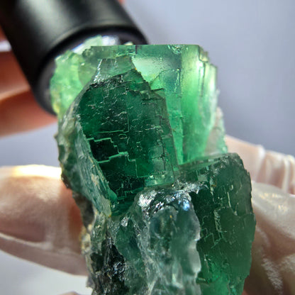 Spécimen de cube de fluorite fantôme transparente, vert parqueté, Okorusu, Namibie, 54 x 33 x 29 mm 